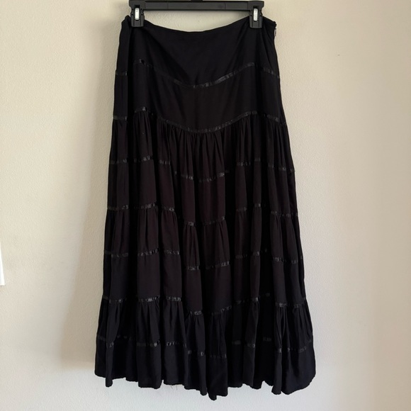 Shermarke Black Ribbon & Ruffle Tiered Maxi Skirt Size Medium - Picture 1 of 6